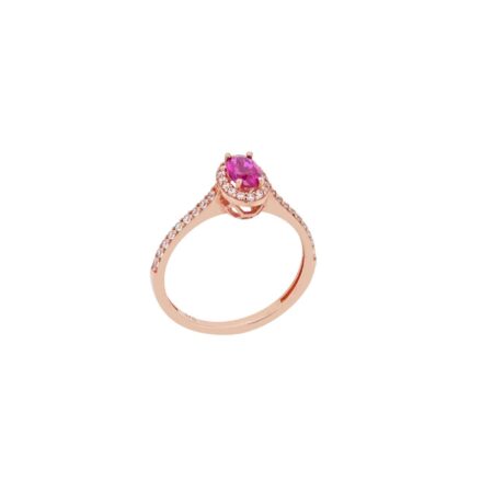 Ροζέτα Δαχτυλίδι Με Κόκκινη Πέτρα Ζιργκόν Σε Ροζ Χρυσό 9Κ