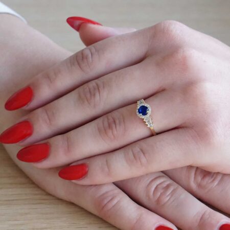 Ροζέτα Δαχτυλίδι Με Μπλε Πέτρα Ζιργκόν Σε Χρυσό 14 Καρατίων