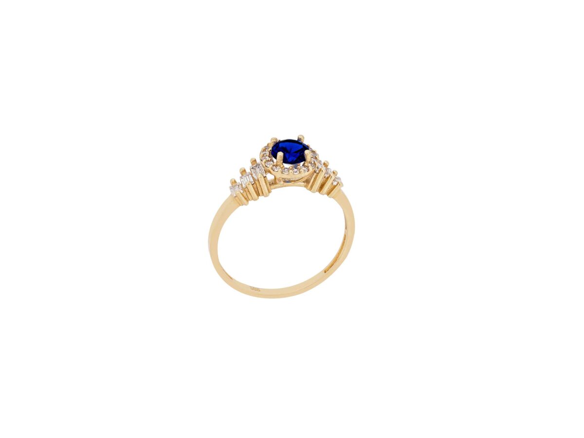 Ροζέτα Δαχτυλίδι Με Μπλε Πέτρα Ζιργκόν Σε Χρυσό 14Κ