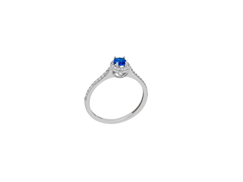 Ροζέτα Δαχτυλίδι Με Μπλε Πέτρα Ζιργκόν Σε Λευκόχρυσο 9Κ