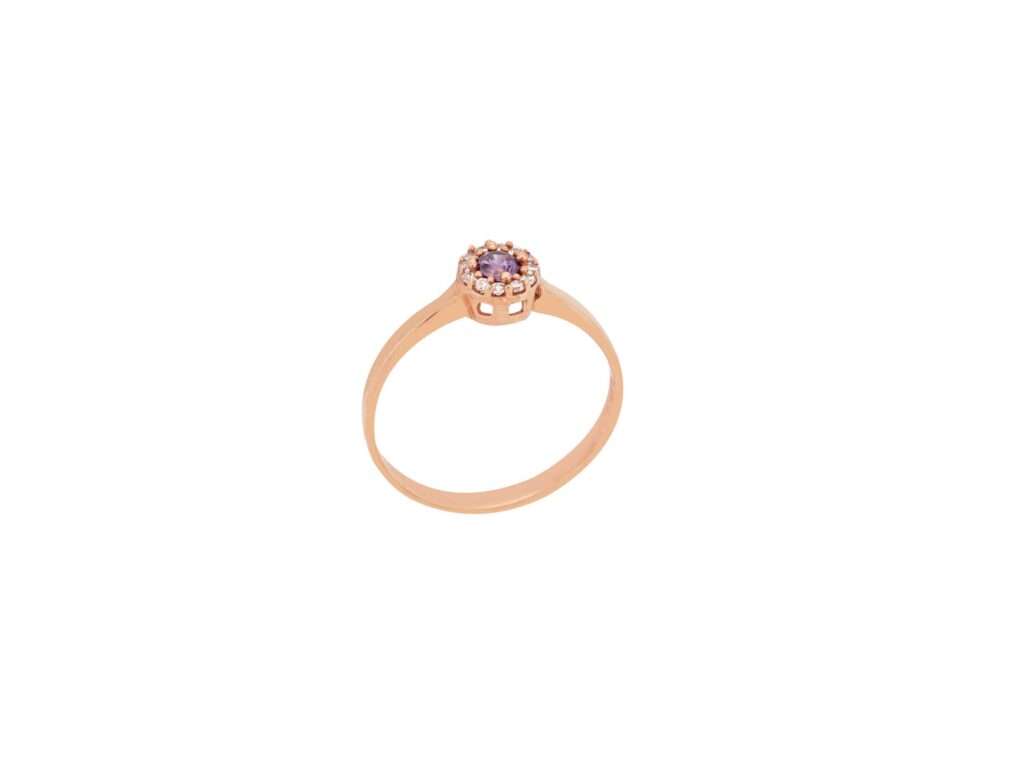 Ροζέτα Δαχτυλίδι Ροζ Χρυσό 9Κ Με Μωβ Και Λευκές Πέτρες Ζιργκόν