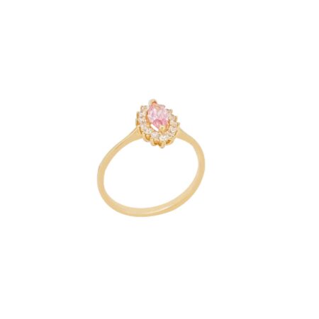 Ροζέτα Δαχτυλίδι Με Ροζ Πέτρα Ζιργκόν Σε Χρυσό 14Κ