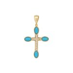 Σταυρός Χρυσός 14Κ Με Τιρκουάζ Και Ζιργκόν Πέτρες