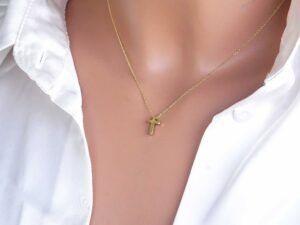 Χρυσό Σταυρουδάκι Διπλής Όψης 14Κ Με Αλυσίδα Πίσω Όψη