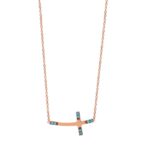 Κολιέ Σταυρός Με Τιρκουάζ Πέτρες Ζιργκόν Σε Ροζ Χρυσό 14Κ