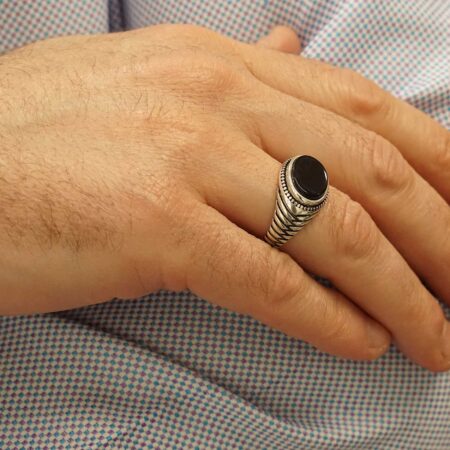 Ανδρικό Ασημένιο Δαχτυλίδι 925 Με Μαύρο Όνυχα