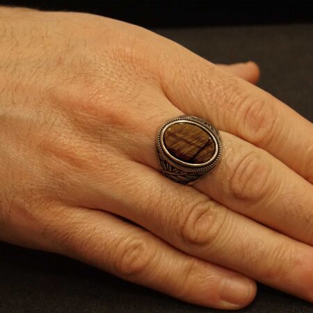 Ανδρικό Δαχτυλίδι Με Αχάτη Και Μαύρο Oxyde Σε Ασήμι 925