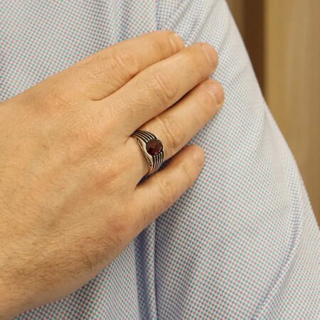 Δαχτυλίδι Ασημένιο Ανδρικό 925 Με Κόκκινη Ζιργκόν Πέτρα