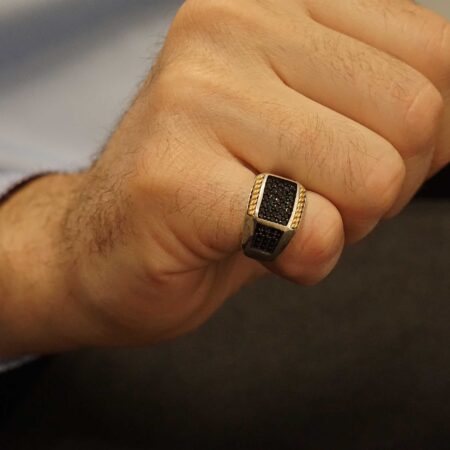 Δαχτυλίδι Σεβαλιέ Ασημένιο 925 Με Μαύρες Ζιργκόν Πέτρες