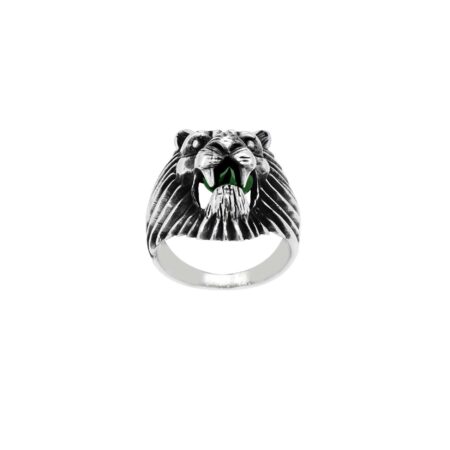 Δαχτυλίδι Λιοντάρι Ασημένιο 925 Με Πράσινη Πέτρα