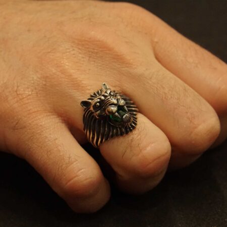 Δαχτυλίδι Λιοντάρι Ασημένιο 925 Με Πράσινη Πέτρα Ζιργκόν