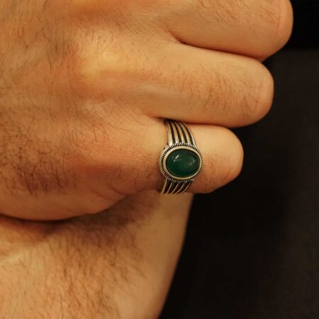 Δαχτυλίδι Με Πέτρα Πράσινη Και Μαύρο Oxyde Σε Ασήμι 925