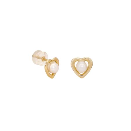 Σκουλαρίκια Καρδιά Καρφωτά Με Μαργαριτάρι Σε Χρυσό 14Κ
