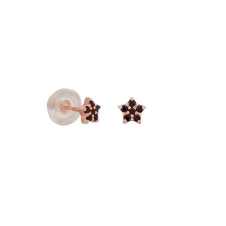 Σκουλαρίκια Με Μαύρες Πέτρες Ζιργκόν Σε Ροζ Χρυσό 14Κ