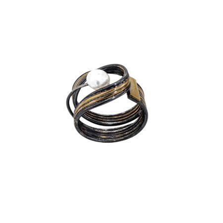 Δίχρωμο Χειροποίητο Δαχτυλίδι Με Μαργαριτάρι Σε Ασήμι 925