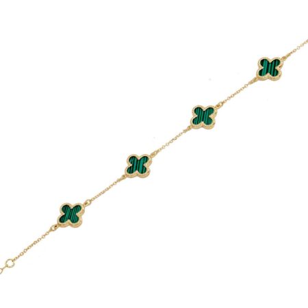 Χρυσό Βραχιόλι 14 Καράτια Με Μαλαχίτη