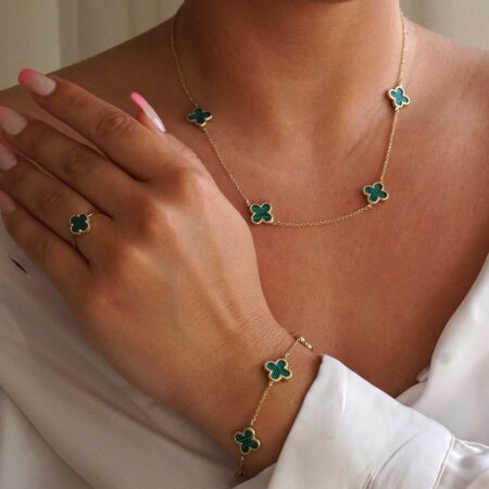 Γυναικείο Χρυσό Βραχιόλι 14 Καράτια Με Μαλαχίτη