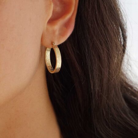 Σκουλαρίκια Χρυσοί Κρίκοι 14 Καράτια Με Μαιάνδρους