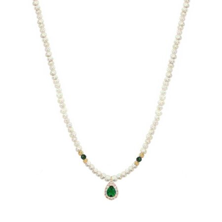 Κρεμαστό Κολιέ Με Μαργαριτάρια Και Ροζέτα Σε Χρυσό 14Κ