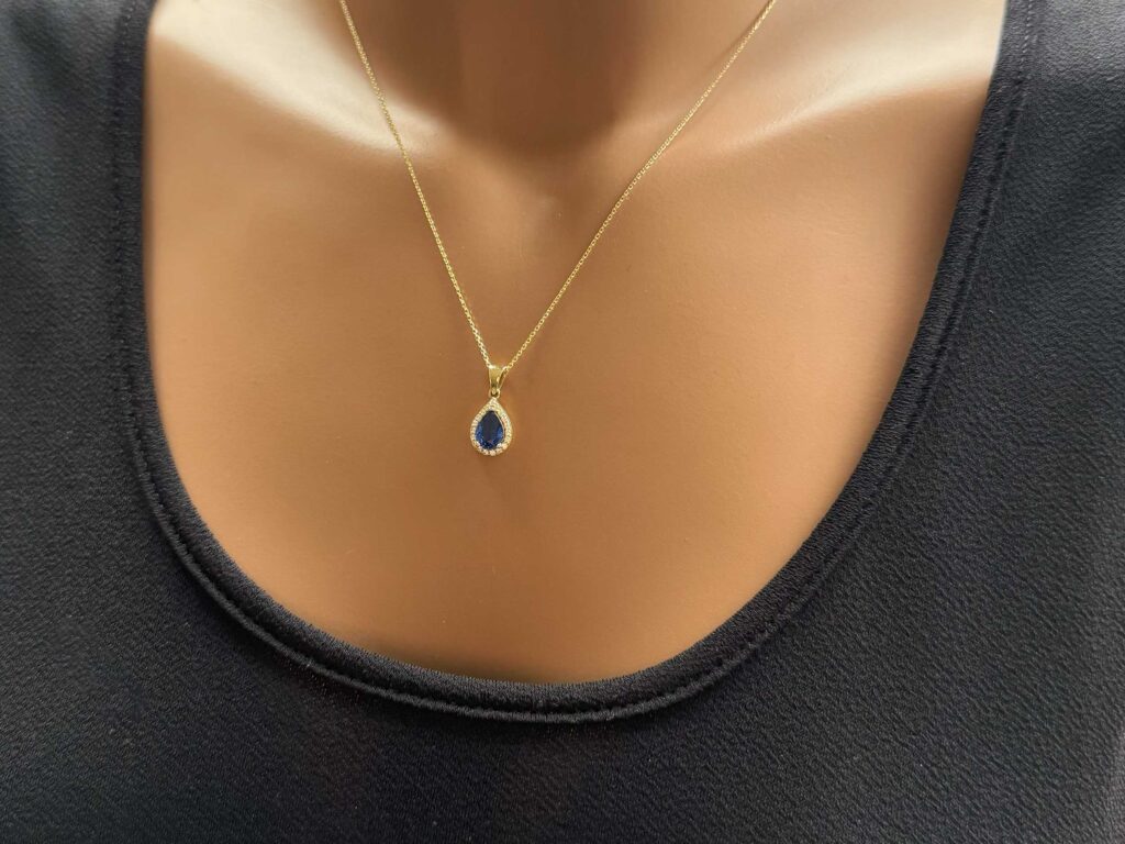 Χρυσό Μενταγιόν Ροζέτα Με Μπλε Πέτρα Και Αλυσίδα 14 Καράτια