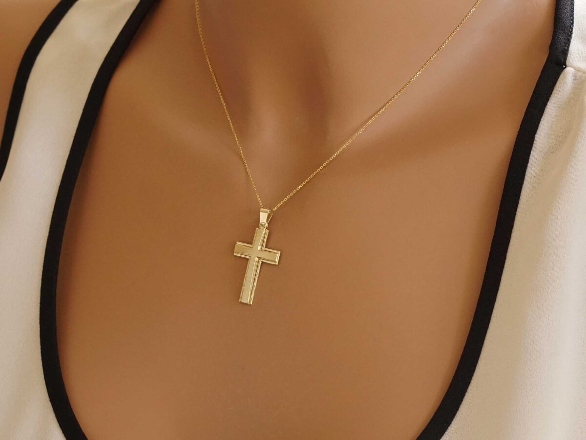 Unisex Χρυσός Σταυρός 9 Καράτια Με Αλυσίδα
