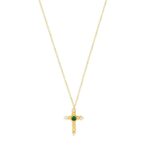 Χρυσός Σταυρός Με Πράσινη Πέτρα Και Αλυσίδα 9Κ