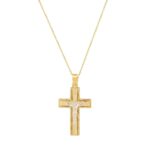 Δίχρωμος Χρυσός Σταυρός Με Αλυσίδα Για Βάπτιση 9Κ