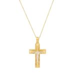 Σταυρός Βάπτισης Με Αλυσίδα Σε Δίχρωμο Χρυσό 9Κ