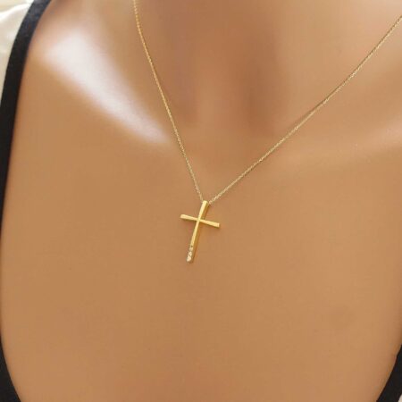 Σταυρός Βάπτισης Χρυσός 9 Καράτια Με Ζιργκόν Πέτρες Και Αλυσίδα