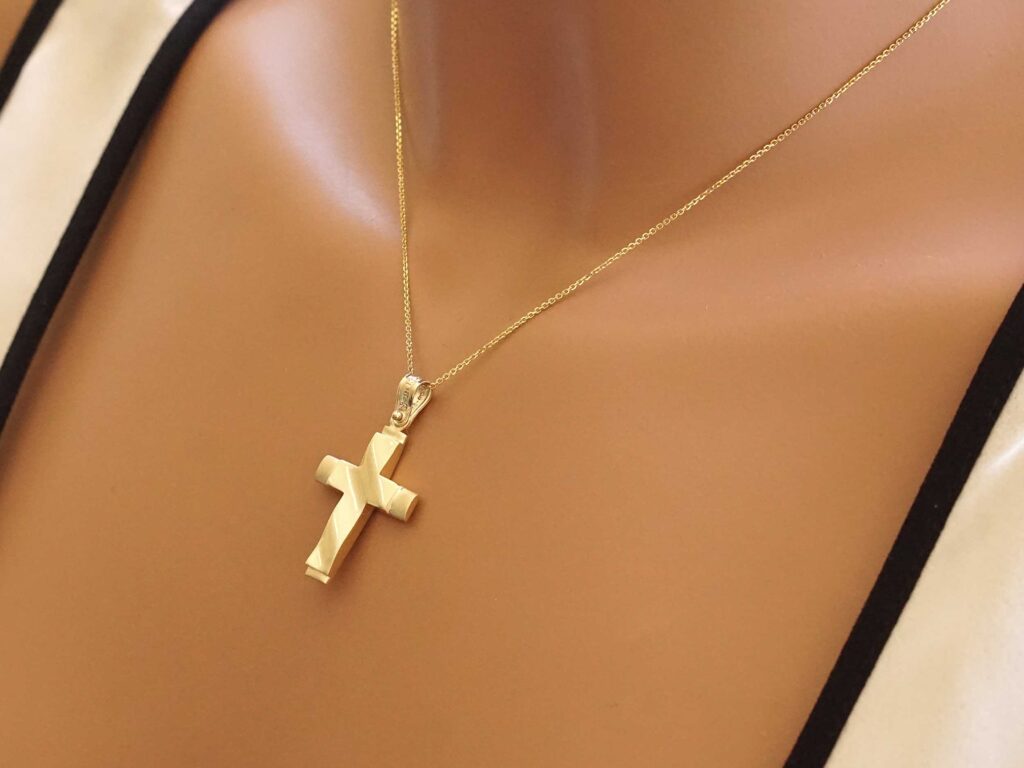 Δίχρωμος Χρυσός Σταυρός Διπλής Όψης 14Κ