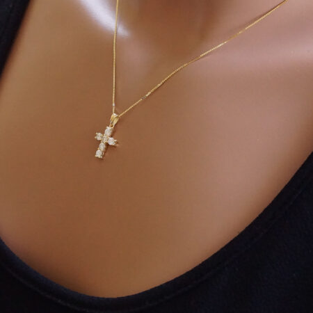 Χρυσός Σταυρός Με Μπριγιάν Και Αλυσίδα 18 Καράτια