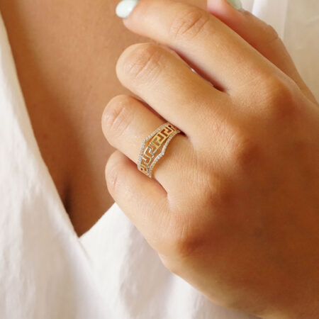 Χρυσό Δαχτυλίδι Μαίανδρος 14 Καρατίων Με Ζιργκόν