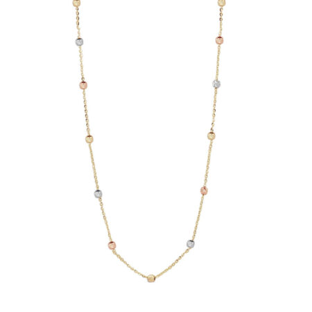 Χρυσό Κολιέ Με Μπίλιες Διαμανταρισμένες Σε Τριχρωμία 14Κ