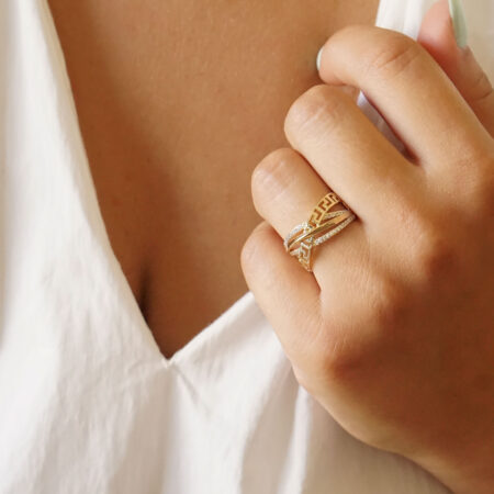 Δαχτυλίδι Χιαστί Με Μαιάνδρους Και Ζιργκόν Σε Χρυσό 14 Καράτια