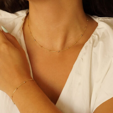 Τρίχρωμο Χρυσό Βραχιόλι Με Μπίλιες Διαμανταρισμένες 14 Καρατίων