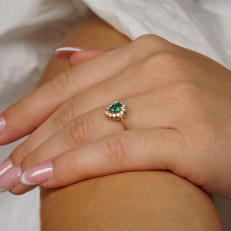 Χρυσή Ροζέτα 9 Καρατίων Με Πράσινη Ζιργκόν Πέτρα