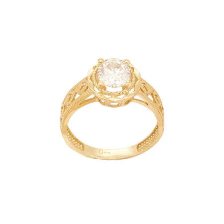 Δαχτυλίδι Χρυσό Μονόπετρο 9Κ Με Ζιργκόν Και Διαμαντάρισμα