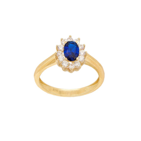 Δαχτυλίδι Οβάλ Ροζέτα Με Μπλε Πέτρα Σε Χρυσό 9Κ