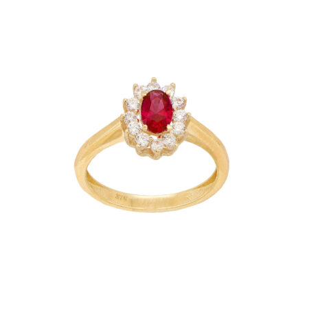 Δαχτυλίδι Οβάλ Ροζέτα Με Κόκκινη Ζιργκόν Σε Χρυσό 9Κ