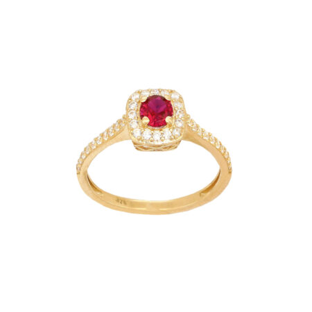 Δαχτυλίδι Ροζέτα Με Κόκκινη Πέτρα Σε Χρυσό 9Κ