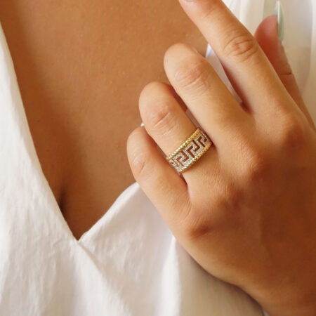 Μαίανδρος Δαχτυλίδι Χρυσό 9 Καράτια Με Πέτρες Ζιργκόν