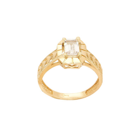Μονόπετρο Δαχτυλίδι Χρυσό 9Κ Με Ζιργκόν Και Διαμαντάρισμα