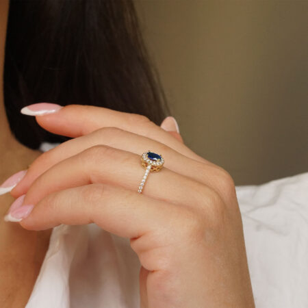 Ροζέτα Δαχτυλίδι Με Μπλε Πέτρα Σε Χρυσό 9 Καράτια