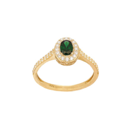 Ροζέτα Δαχτυλίδι Με Πράσινη Πέτρα Σε Χρυσό 9Κ