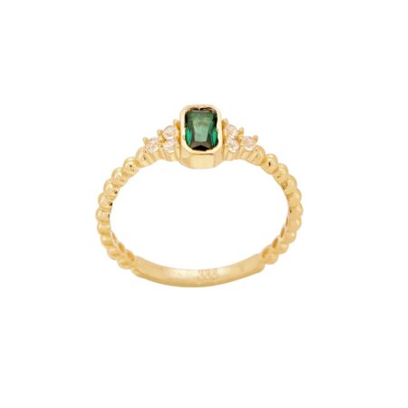 Χρυσό Δαχτυλίδι Με Πράσινη Πέτρα Ανάγλυφο 8Κ