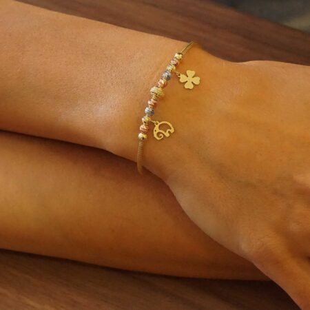 Χρυσό Βραχιόλι Γυναικείο Με Τρίχρωμες Μπίλιες 14 Καρατίων