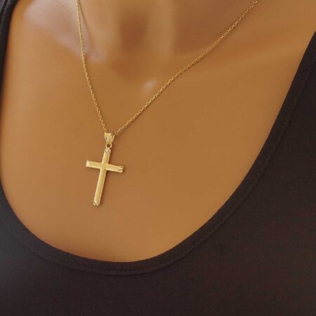 Χρυσός Σταυρός 9Καράτια Διπλής Όψης Με Διαμαντάρισμα