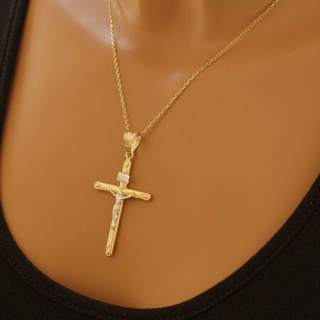 Δίχρωμος Χρυσός Σταυρός Με Τον Εσταυρωμένο 9 Καράτια