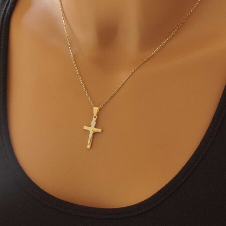 Δίχρωμος Σταυρός Με Τον Εσταυρωμένο Σε Χρυσό 9 Καράτια