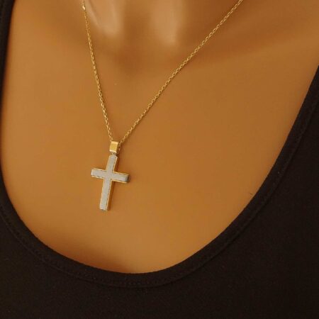 Δίχρωμος Σταυρός Βαπτιστικός 14 Καράτια